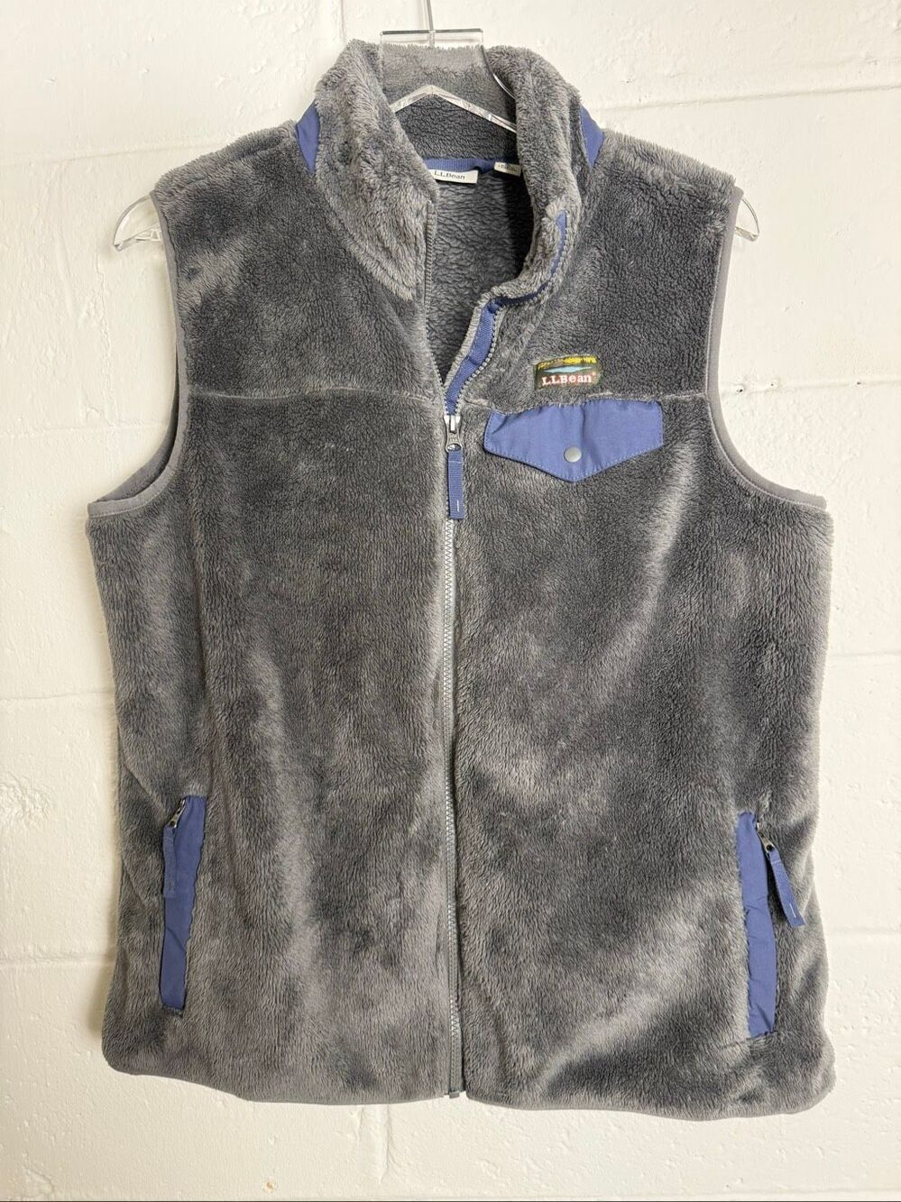 L.L.Bean Women’s Hi-Pile Fleece Vest Large Gray Blue Full Zip 505114
